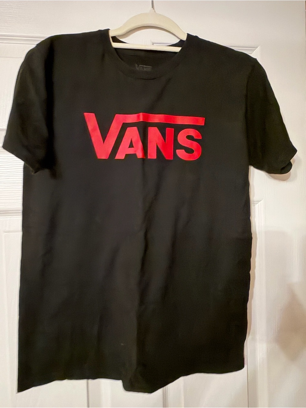 Vans Black Short Sleeve Tee with Red Logo Mens Size Small